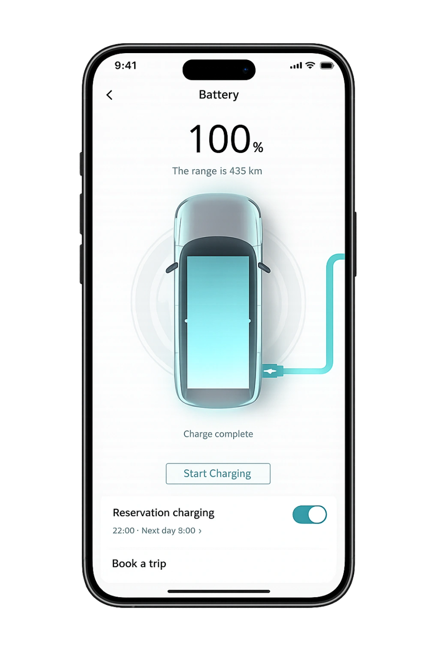 App screen showing battery and charging status