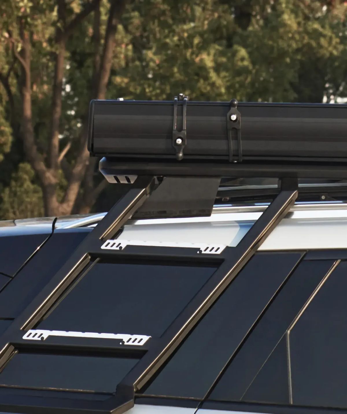 Adventure Pack side awning stowed along the roof rack