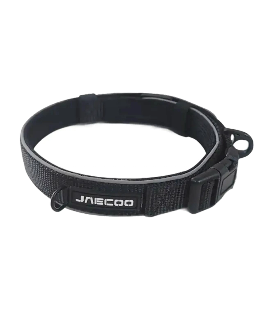 Genuine JAECOO dog collar in black webbing with branded label