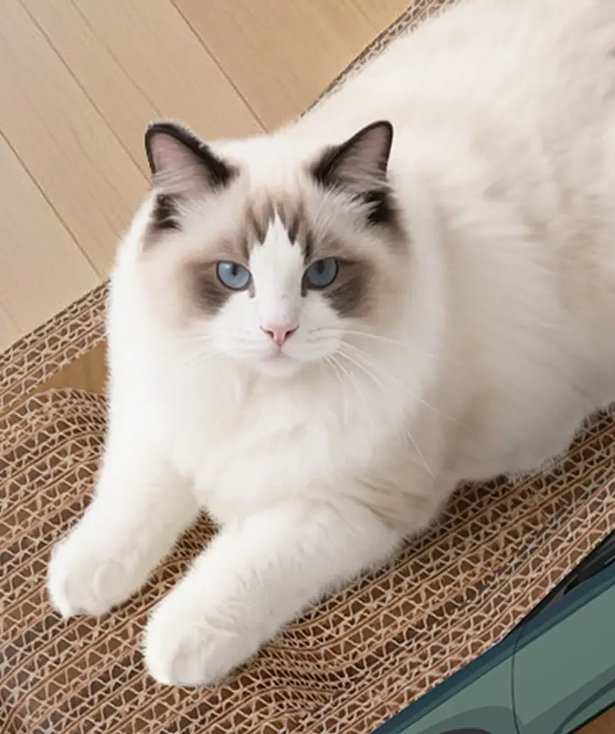 Cat resting on the corrugated surface of the JAECOO car-shaped scratcher