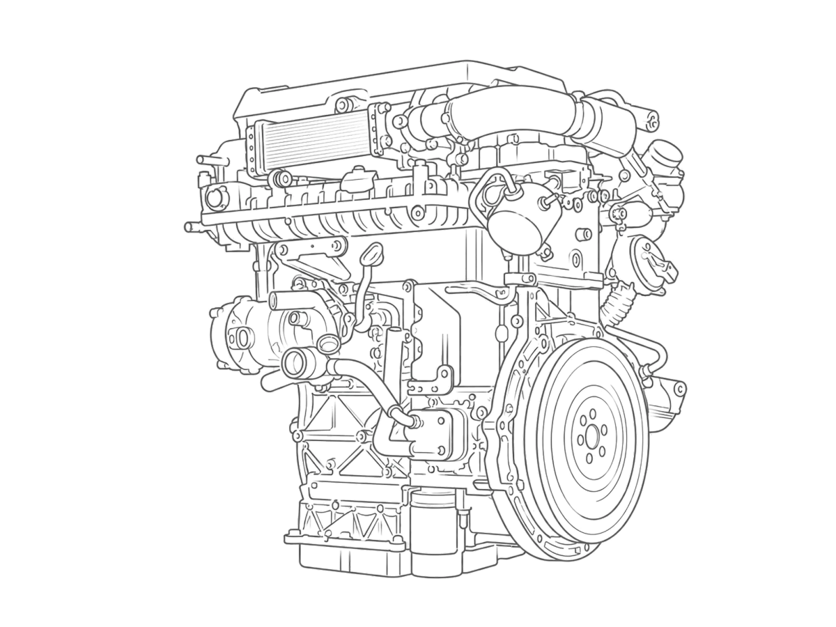 Line drawing of the JAECOO dedicated hybrid engine