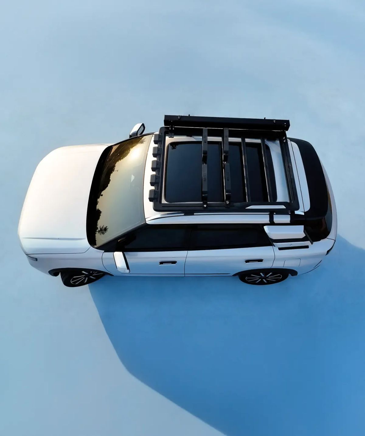 Overhead view of a JAECOO with the Adventure Pack roof rack platform fitted
