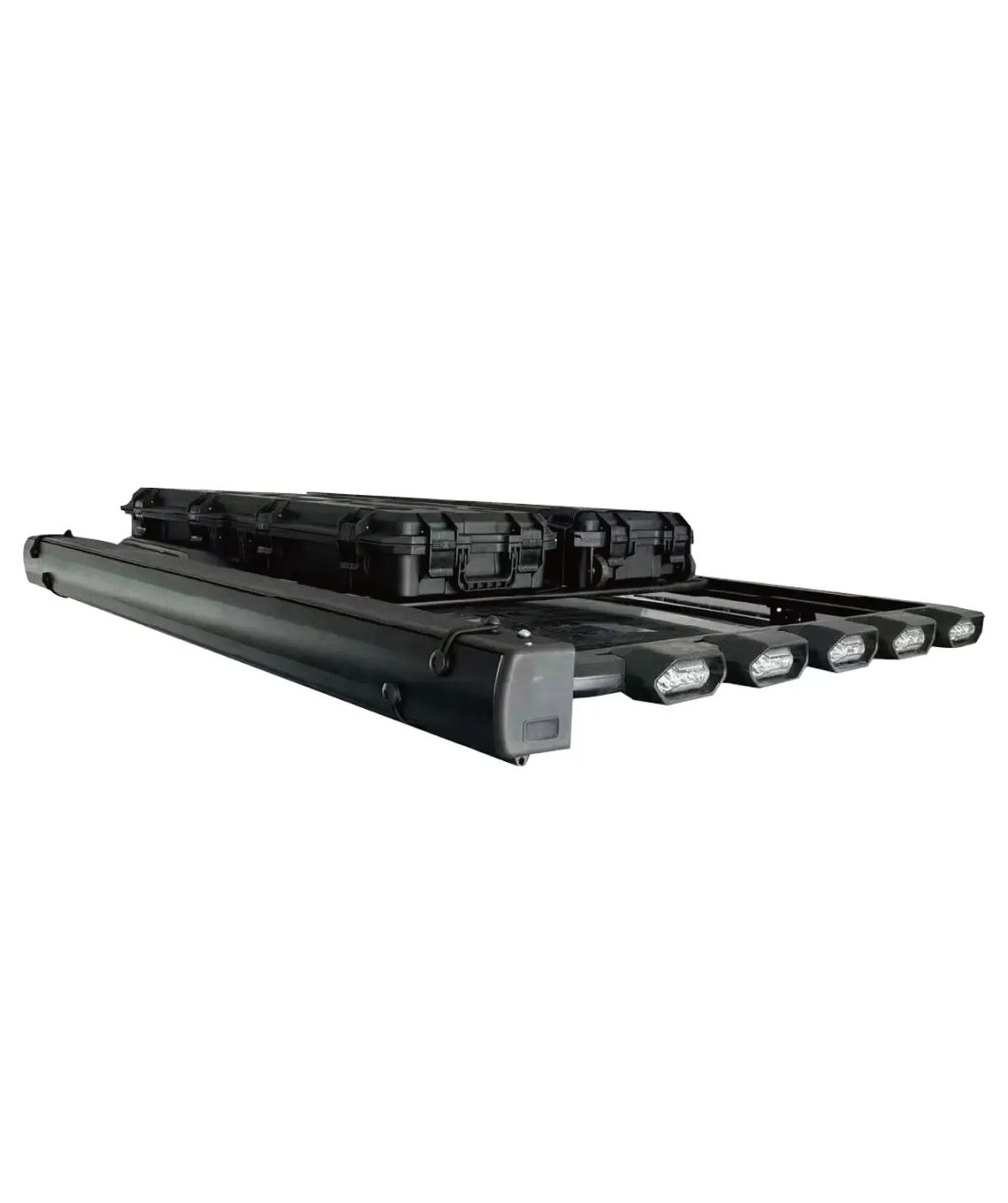 Adventure Pack roof rack frame assembled with the storage boxes and ladder