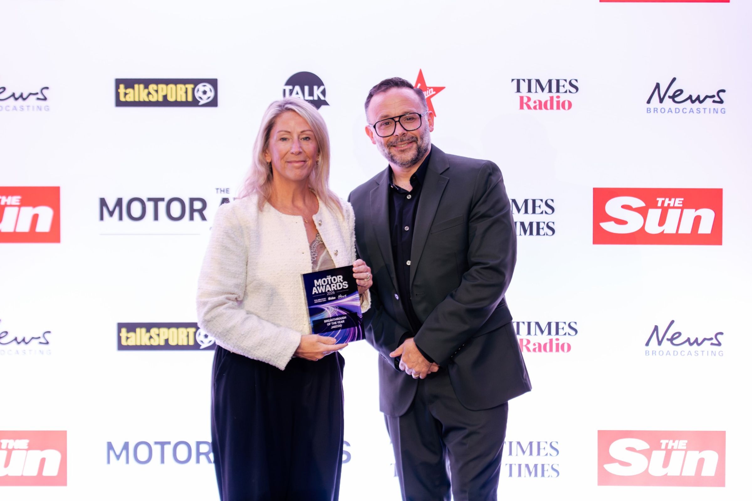 JAECOO receives the Breakthrough award at the News UK Motor Awards 2026