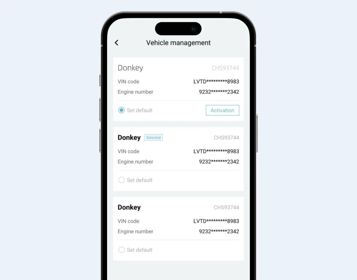 OMODA app remote control setup screen