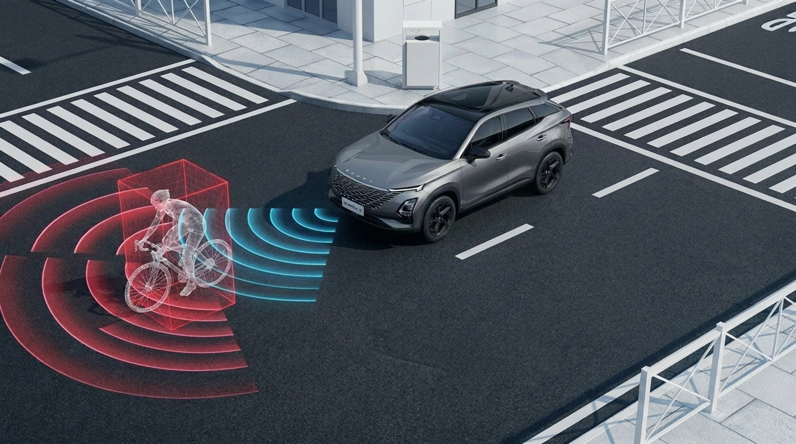 OMODA 5 driver-assistance systems warning of front collision and braking