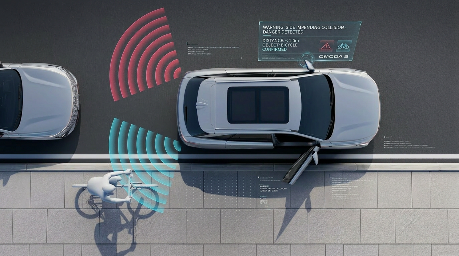 OMODA 5 driver-assistance systems warning of rear cross traffic
