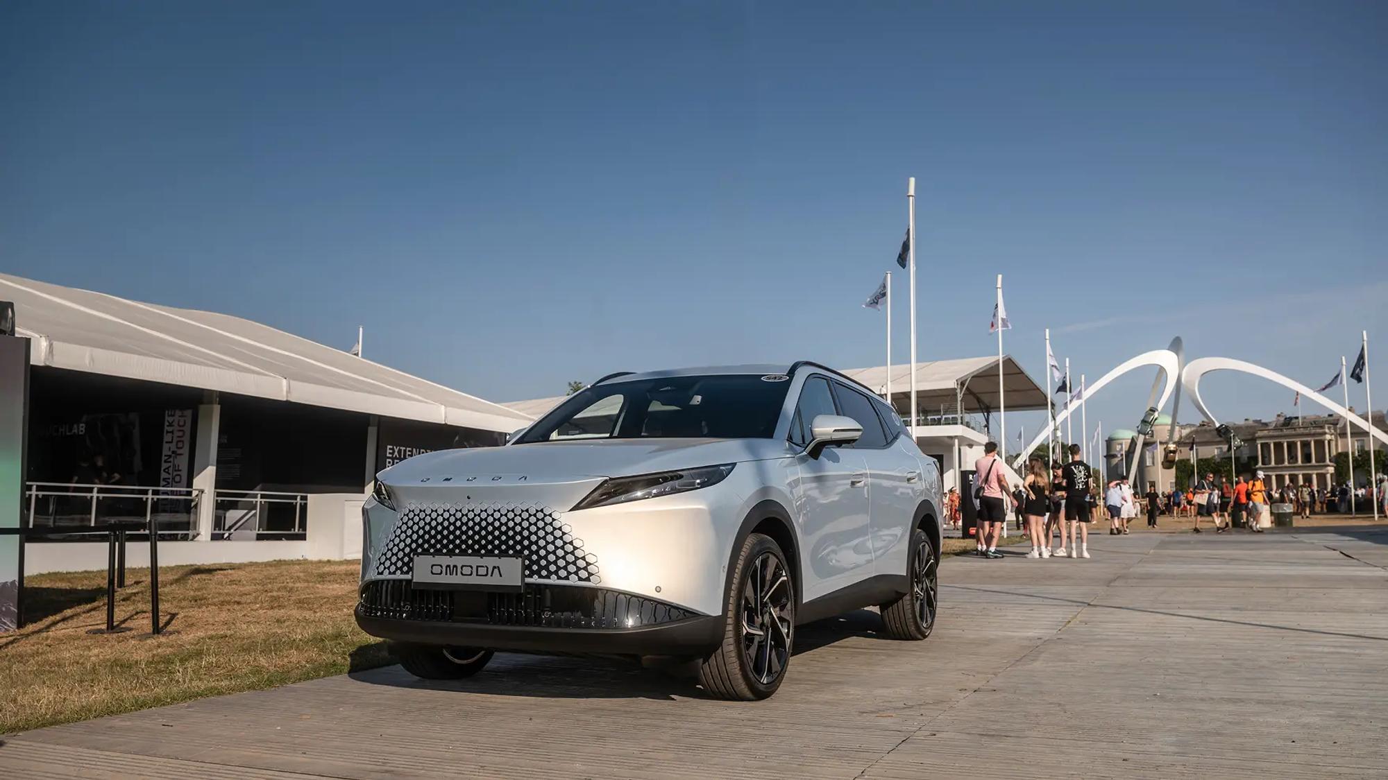 Close up of the front of the Omoda 7 SHS P Noble pictured at the Goodwood Festival of Speed