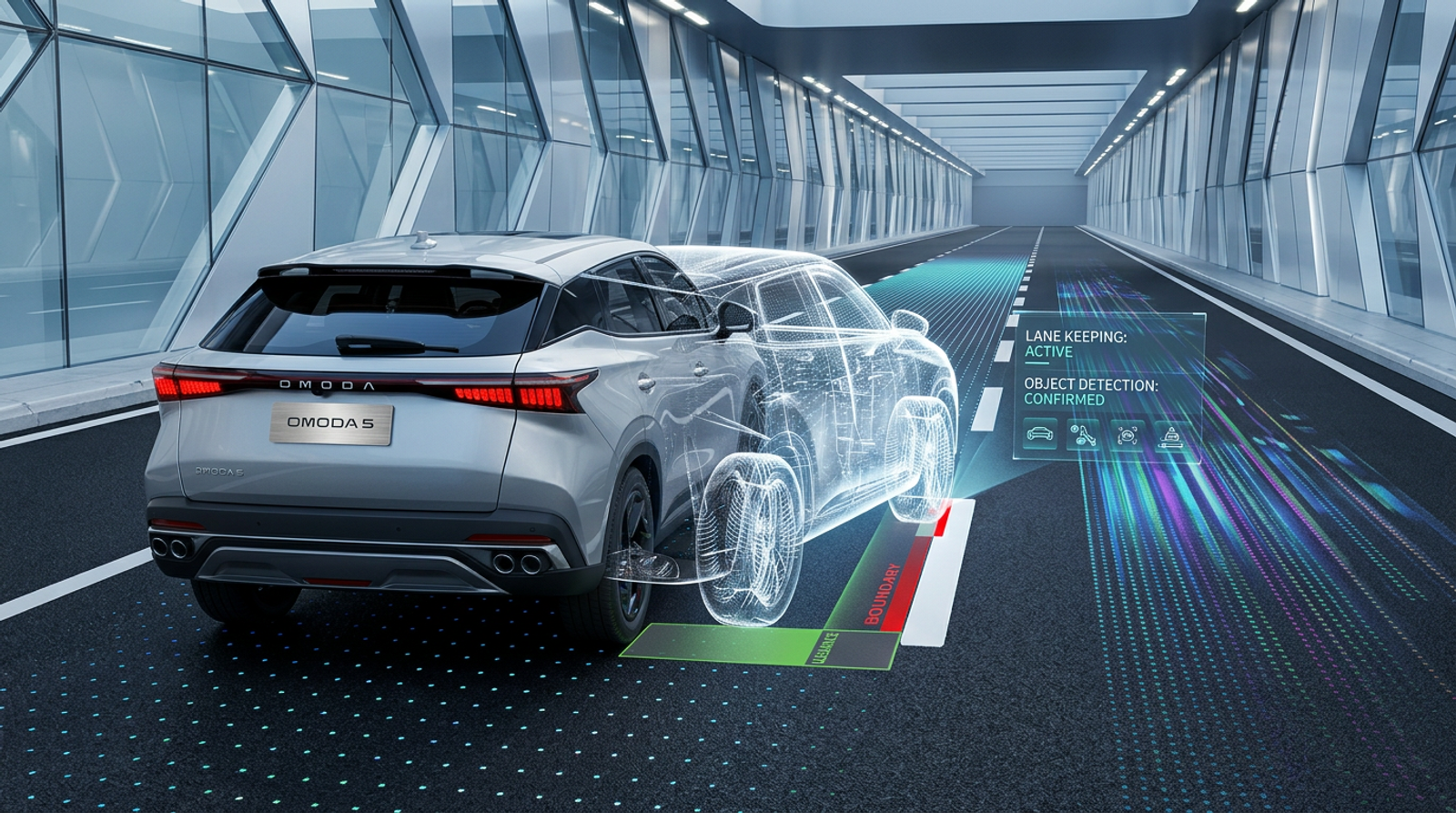 OMODA 5 driver-assistance systems warning users of lane departures