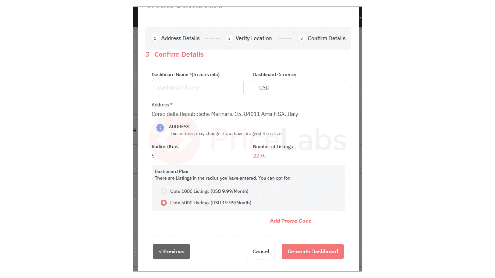 Conferma i tuoi dati per la tua Market Dashboard per analizzare i prezzi di airbnb