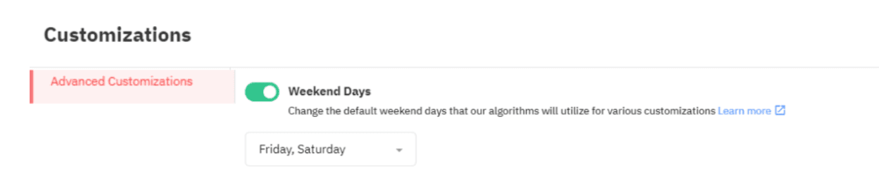 weekend days customizations PriceLabs