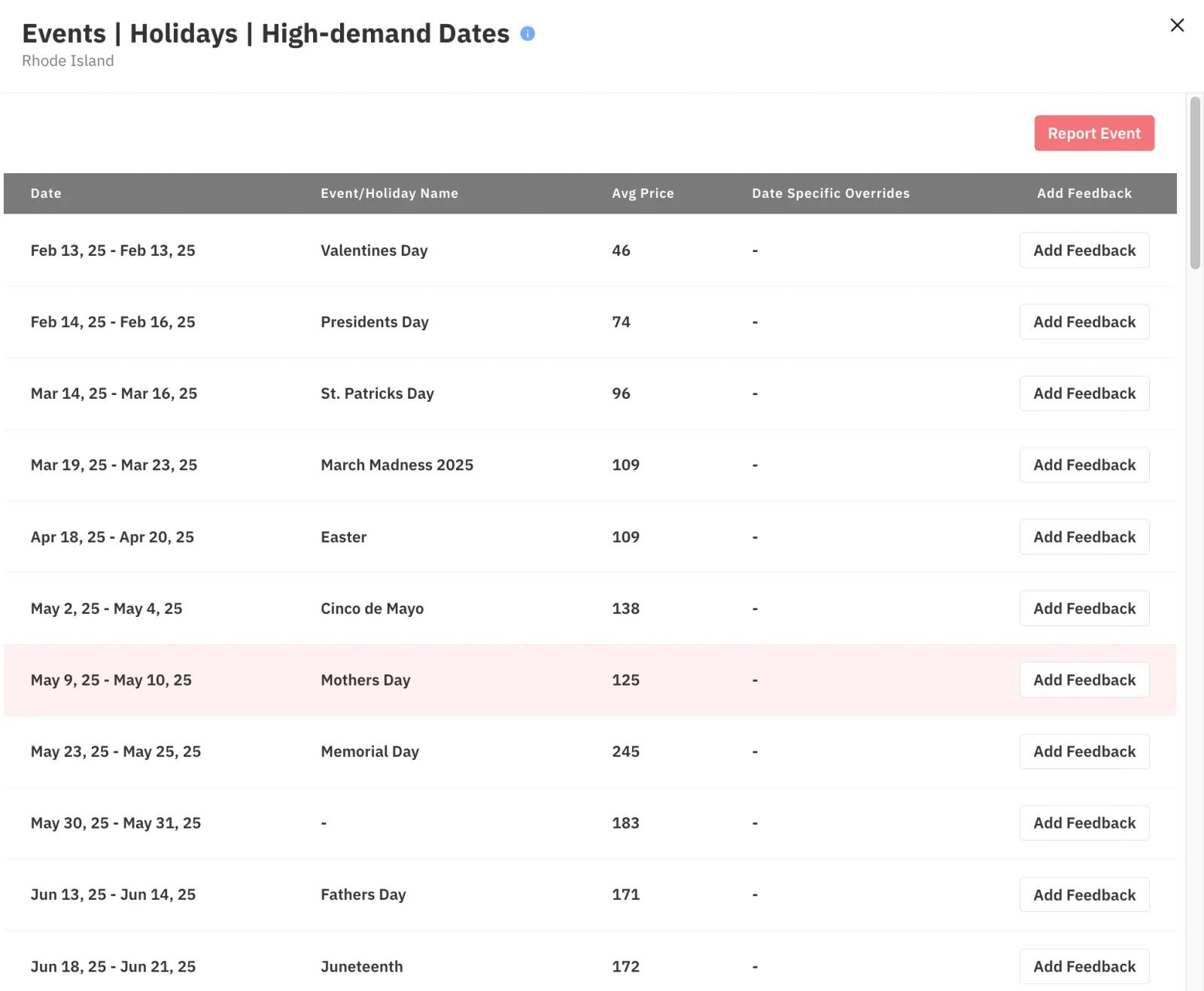 Use o calendário de eventos na PriceLabs para planejar conforme os eventos do seu mercado
