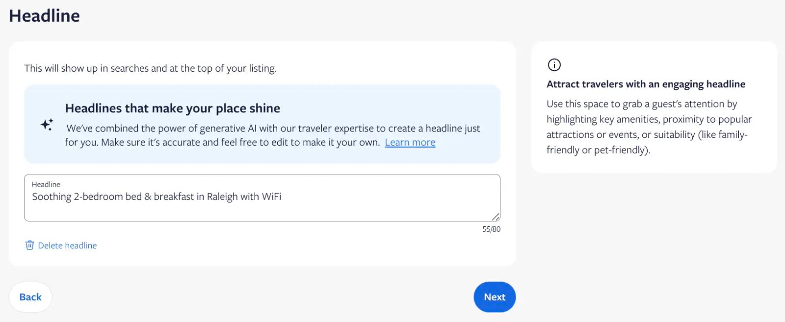 Add a headline to your property