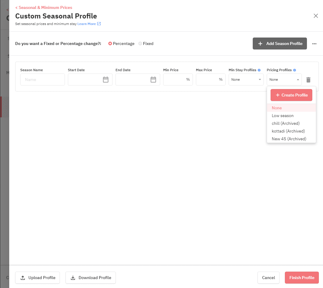Create custom seasonal profile with PriceLabs for your low and peak demand seasons and Blackout Dates