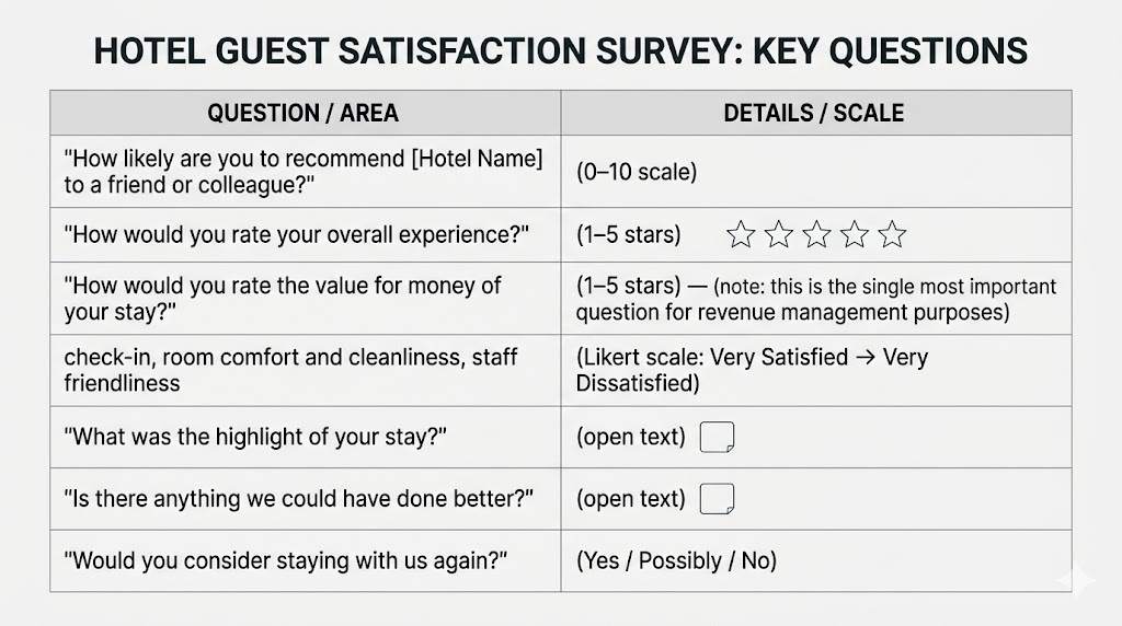 Exemples de questions d'enquête de satisfaction client pour petits hôtels