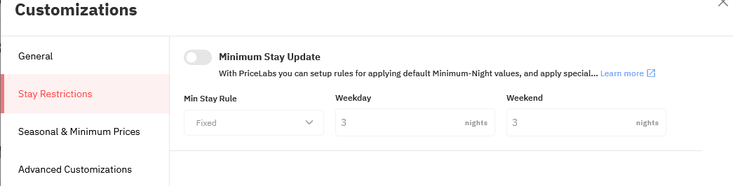 Minimum stay restrictions customizations