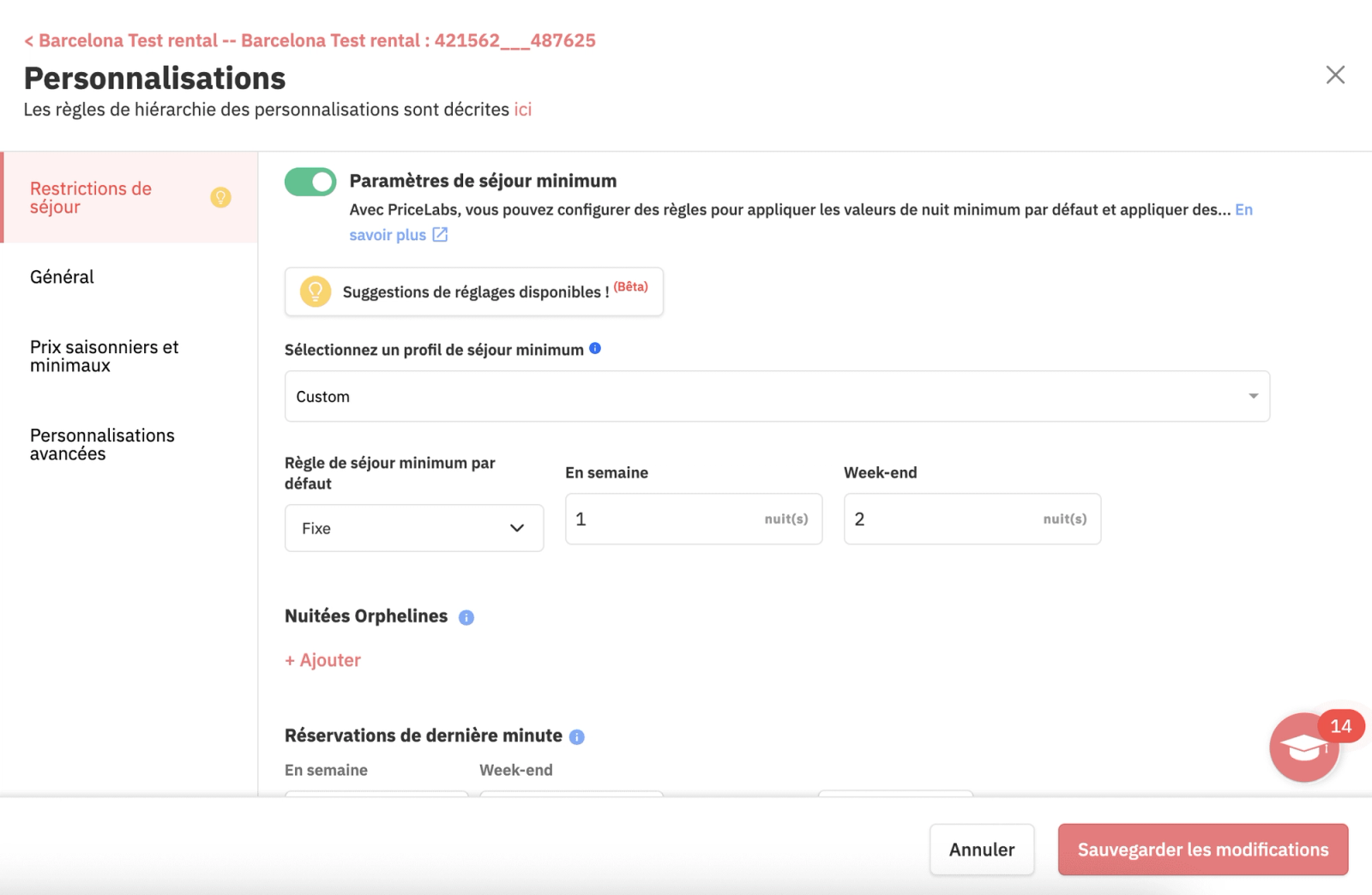 gestion des nuitées minimum