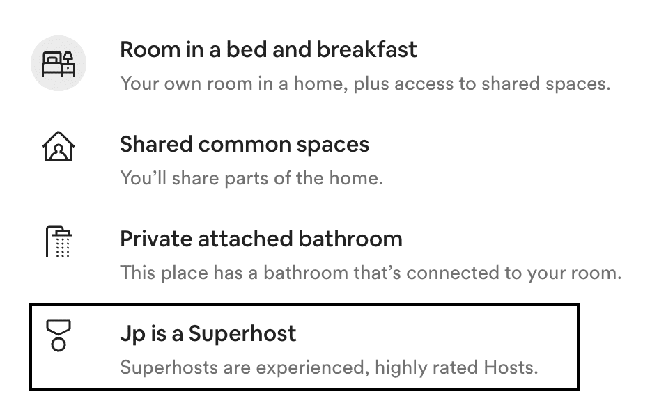 Airbnb superhost badge on listing
