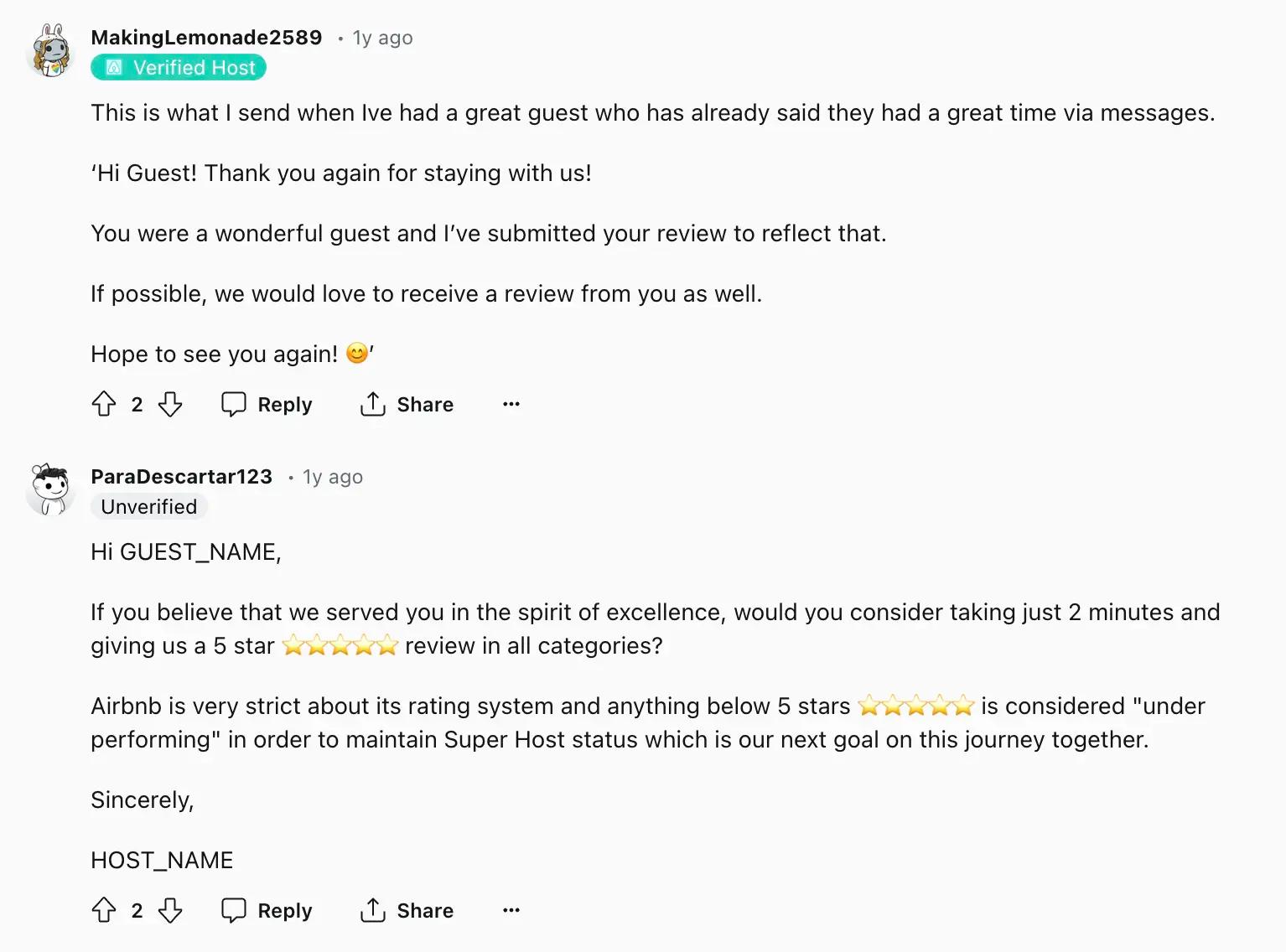 Modèle de demande d'avis Airbnb