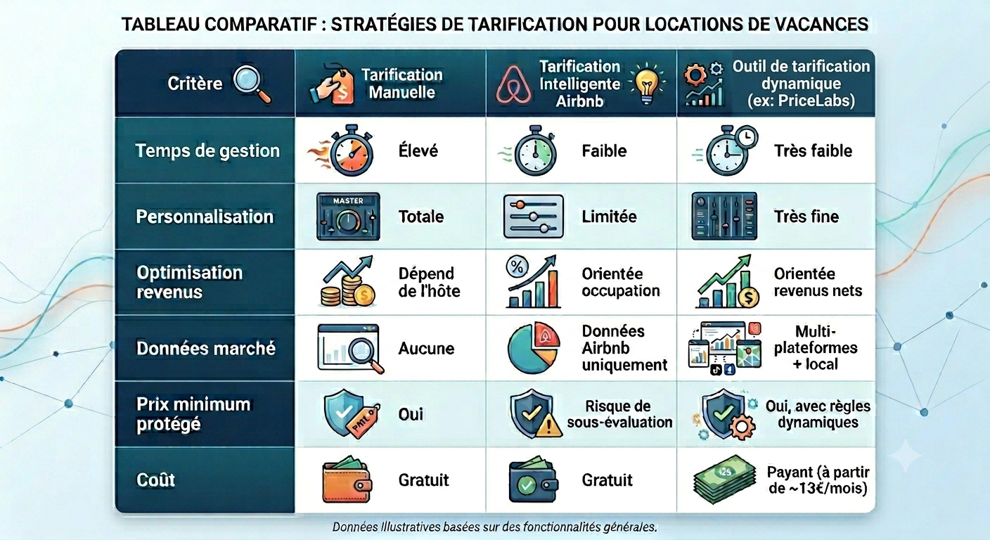 Tableau comparatif des solutions de tarification pour votre Airbnb