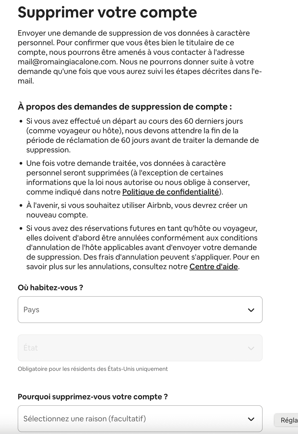 validation suppression compte airbnb