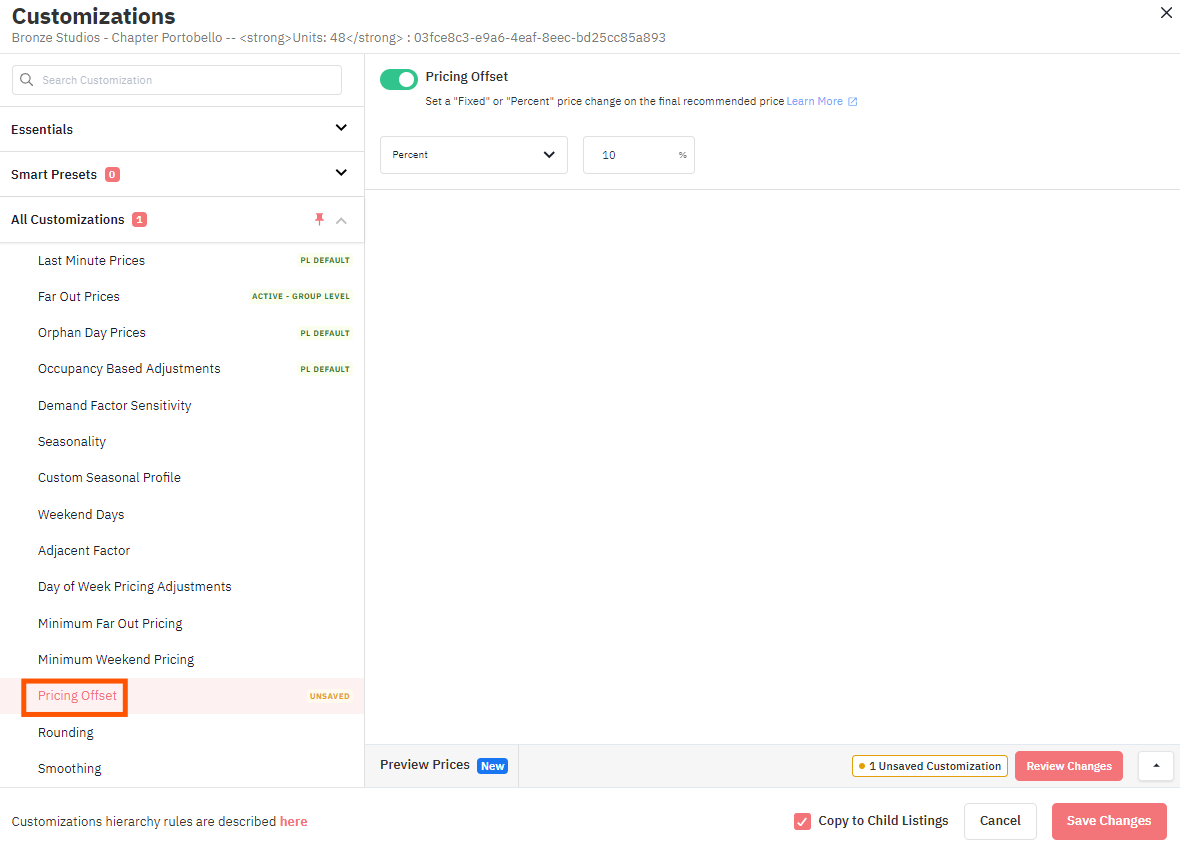 Apply Pricing Offset for Multi-Unit Setup Listings