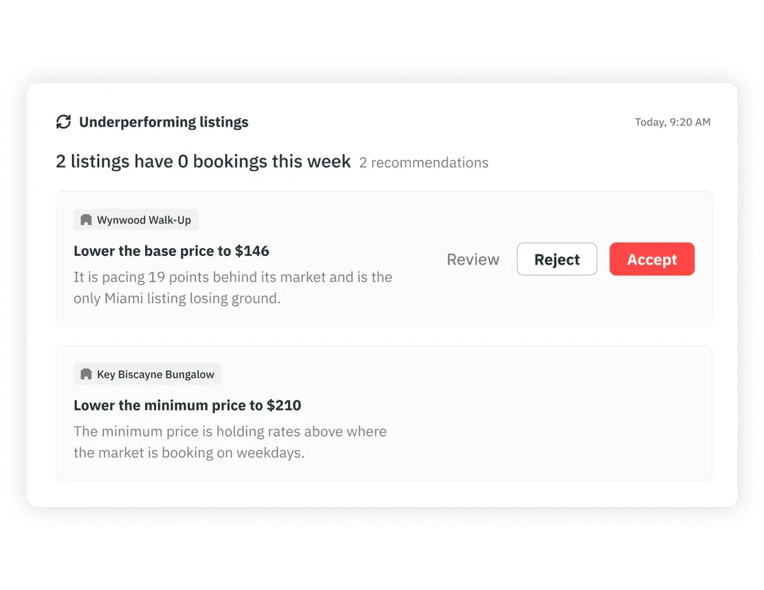 PriceLabs Athena Allows You to Accept, Reject and Review Its Suggestions