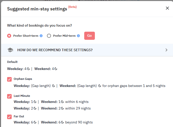 Minimum-stay recommendation in PriceLabs