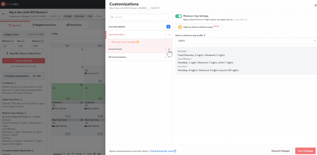 Customization screen in PriceLabs