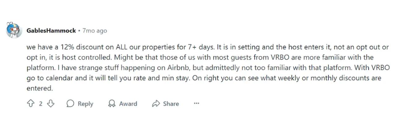 fil de discussion reddit sur les locations mensuelles vrbo