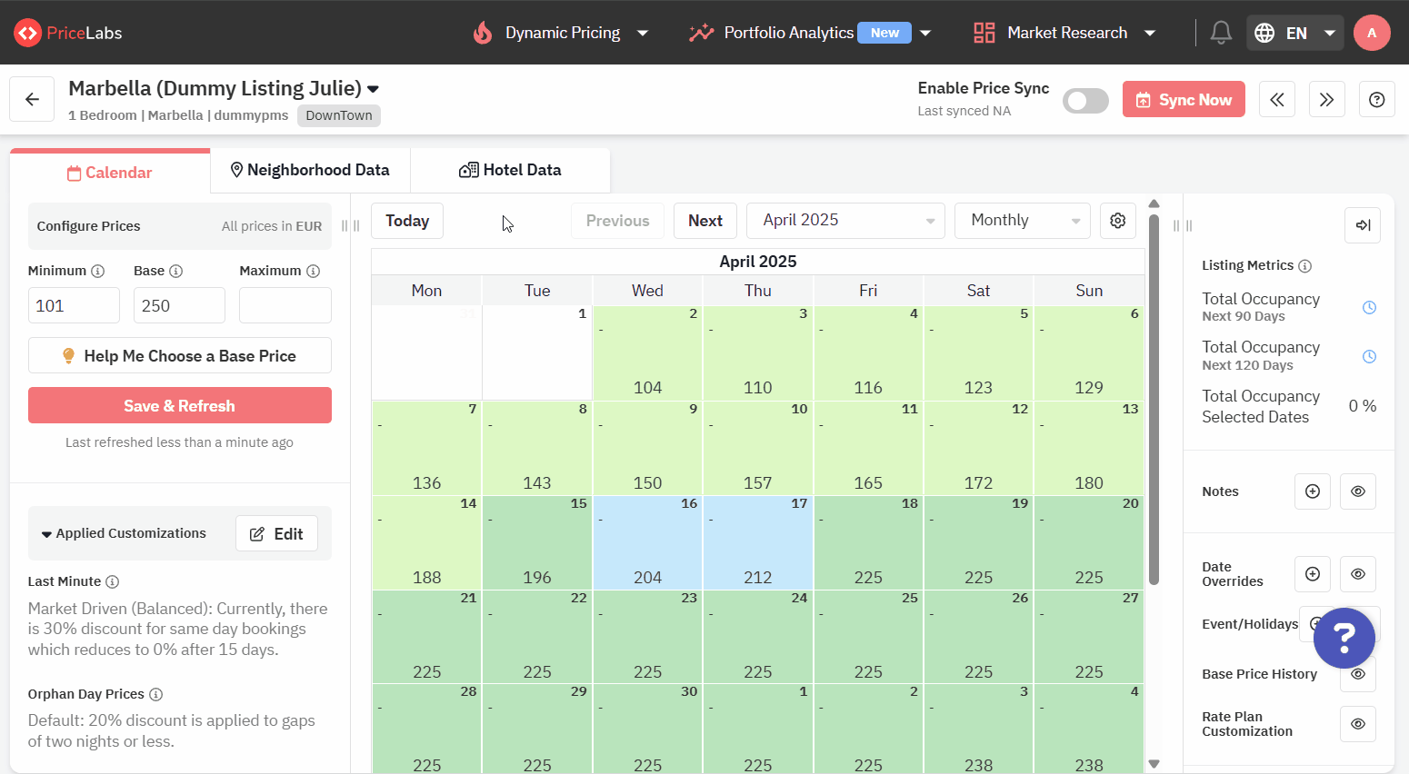 Provide monthly/weekly discounts on PriceLabs