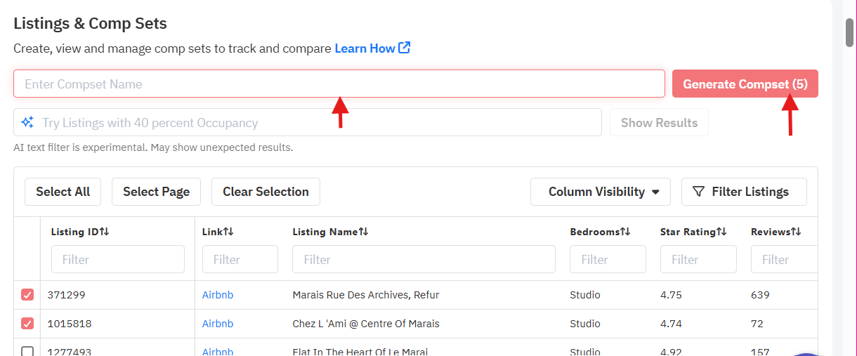 Assign name to the created comp set Airbnb comparison tool