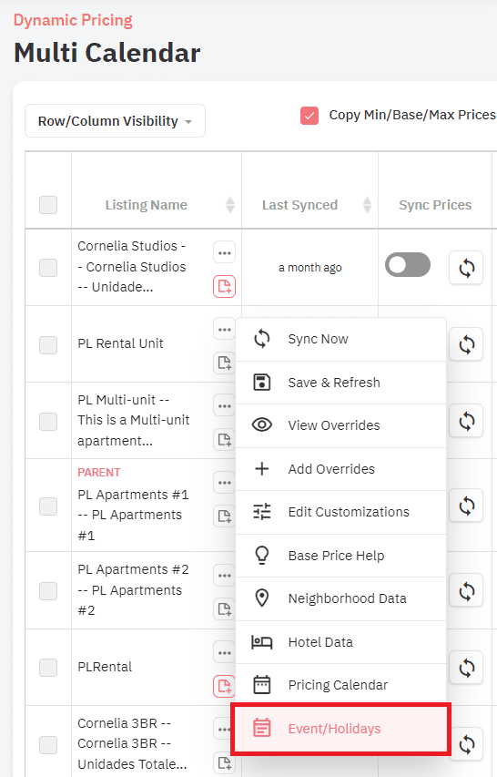 PriceLabs Events and Holidays Calendar