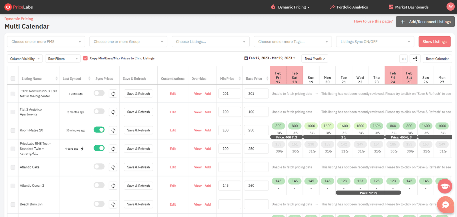 PriceLabs Multi-calendário