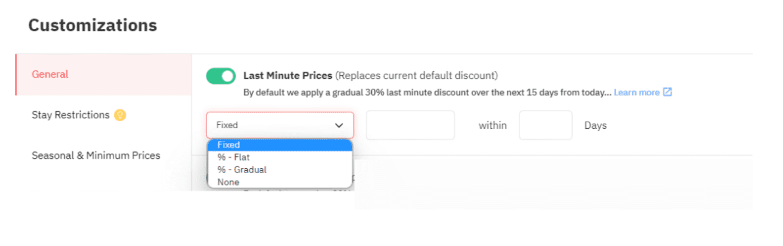 last minute customizations PriceLabs