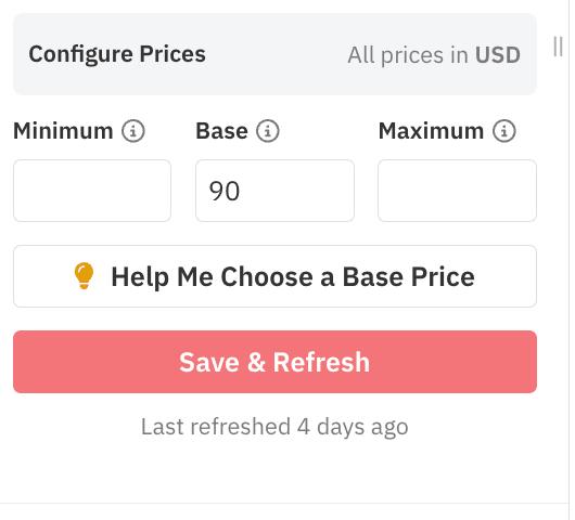 Implement price guardrails for your property using Base Price, Minimum Price, and Maximum Price for your property using PriceLabs