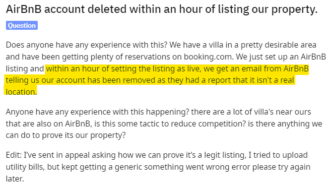 Airbnb account suspension