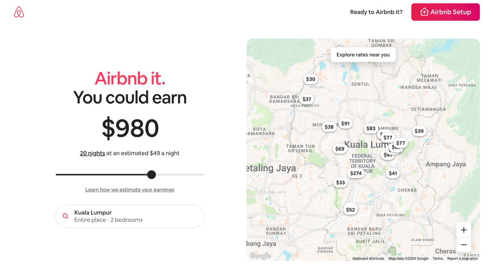 airbnb host calculator for Kuala Lumpur