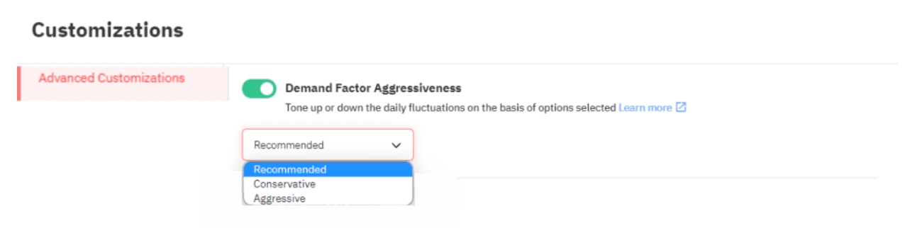 demand factor aggressiveness customizations PriceLabs