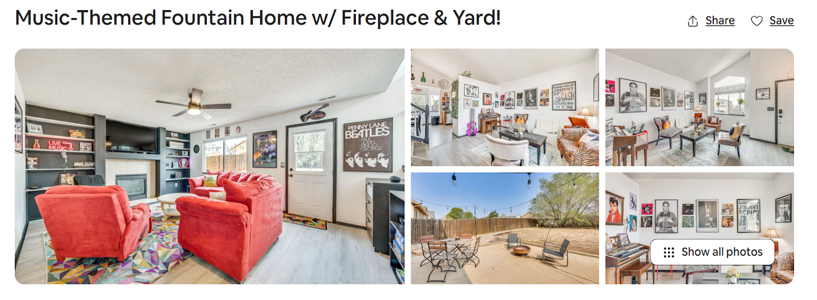 Unique music-themed Airbnb with themed decorations and amenities.
