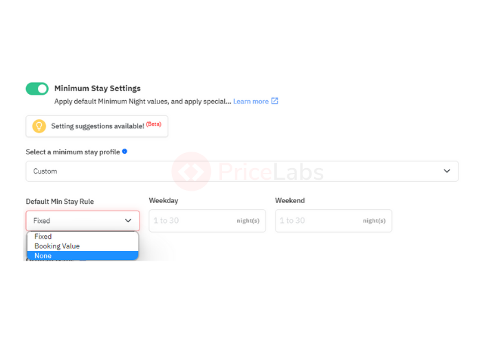 PriceLabs MinStay settings