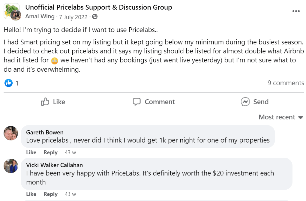 Prezzi Prezzi intelligenti Pricelabs vs Airbnb