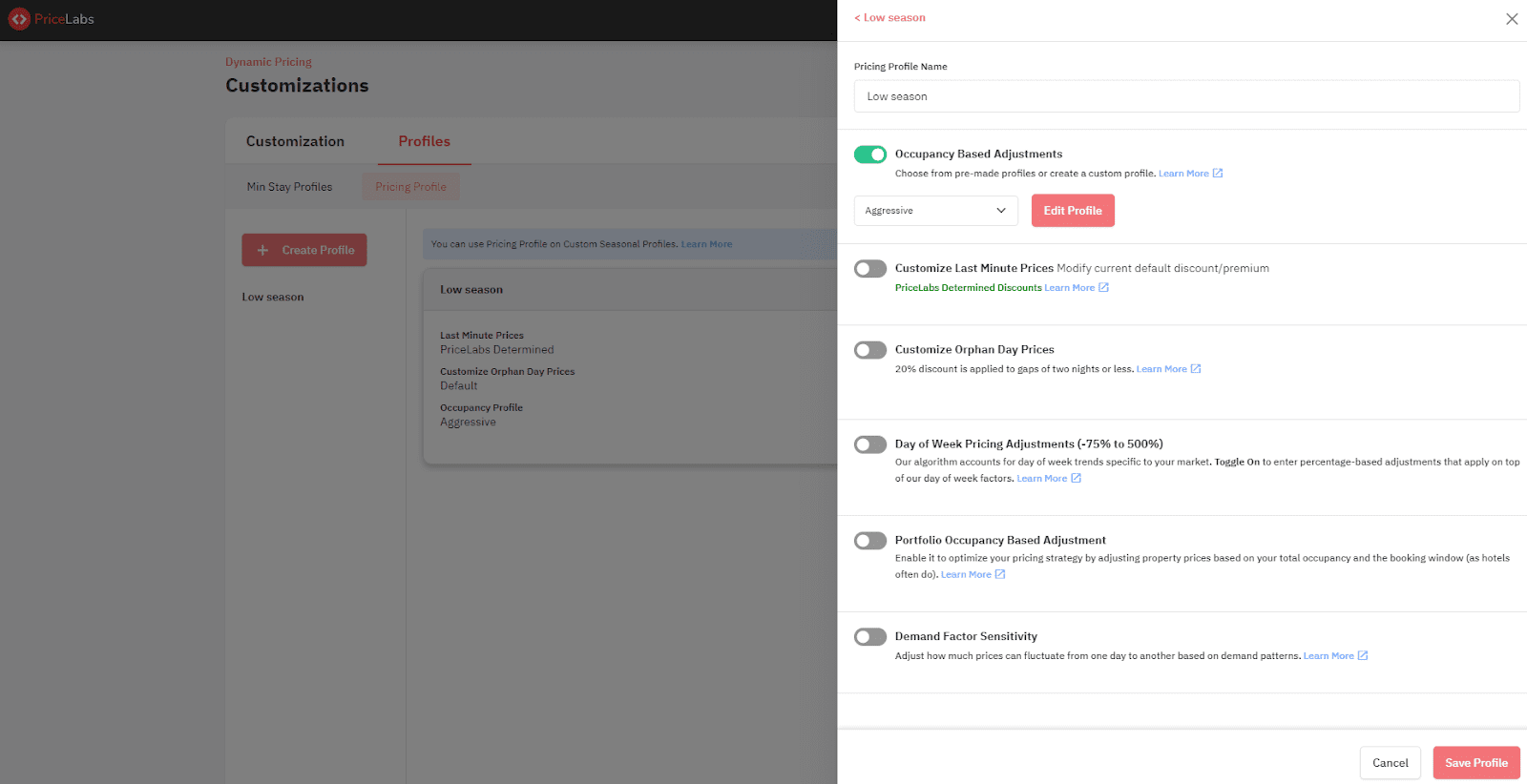 Create a pricing profile on PriceLabs via the Customizations panel
