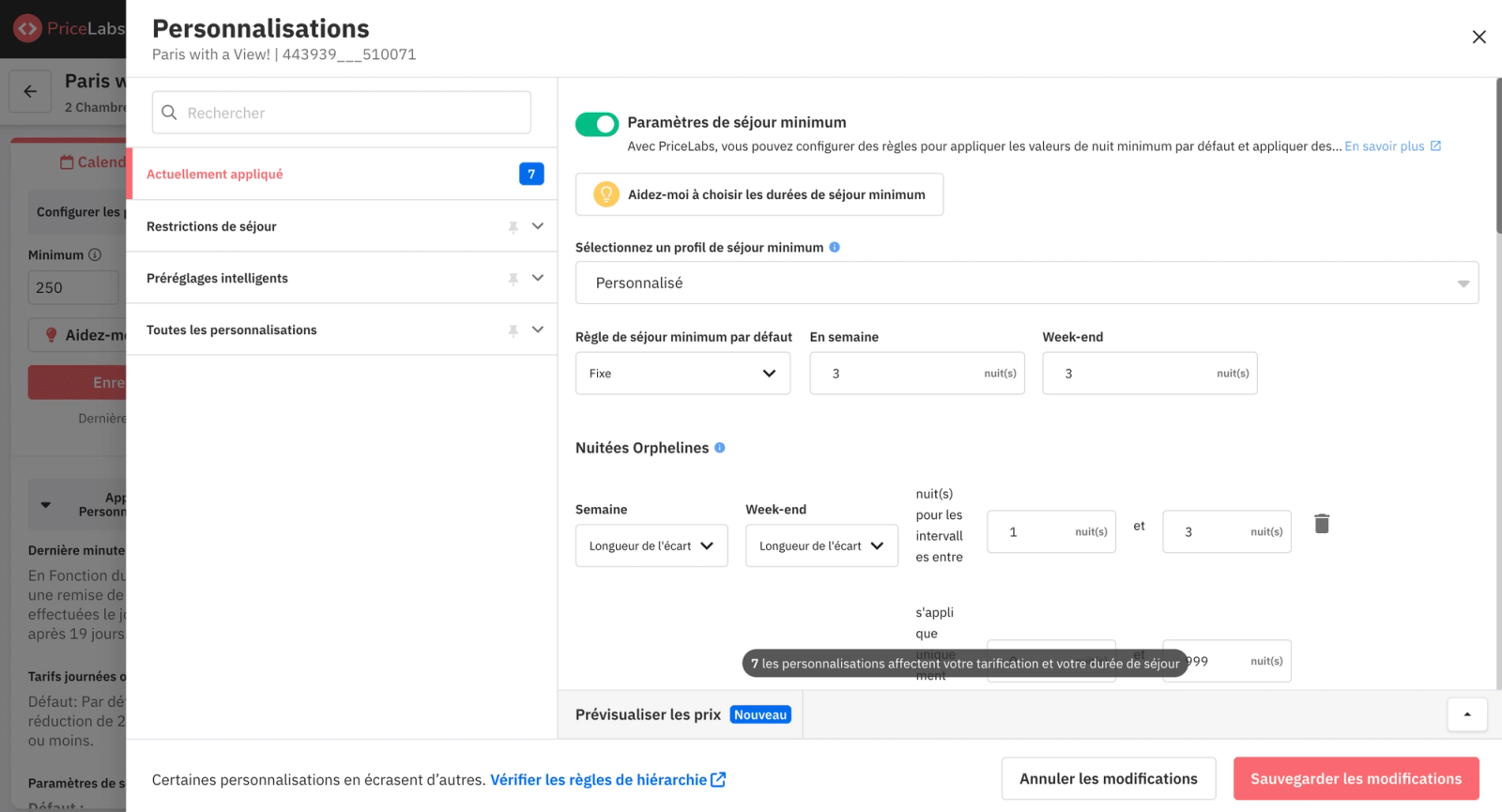 personnalisations pricelabs