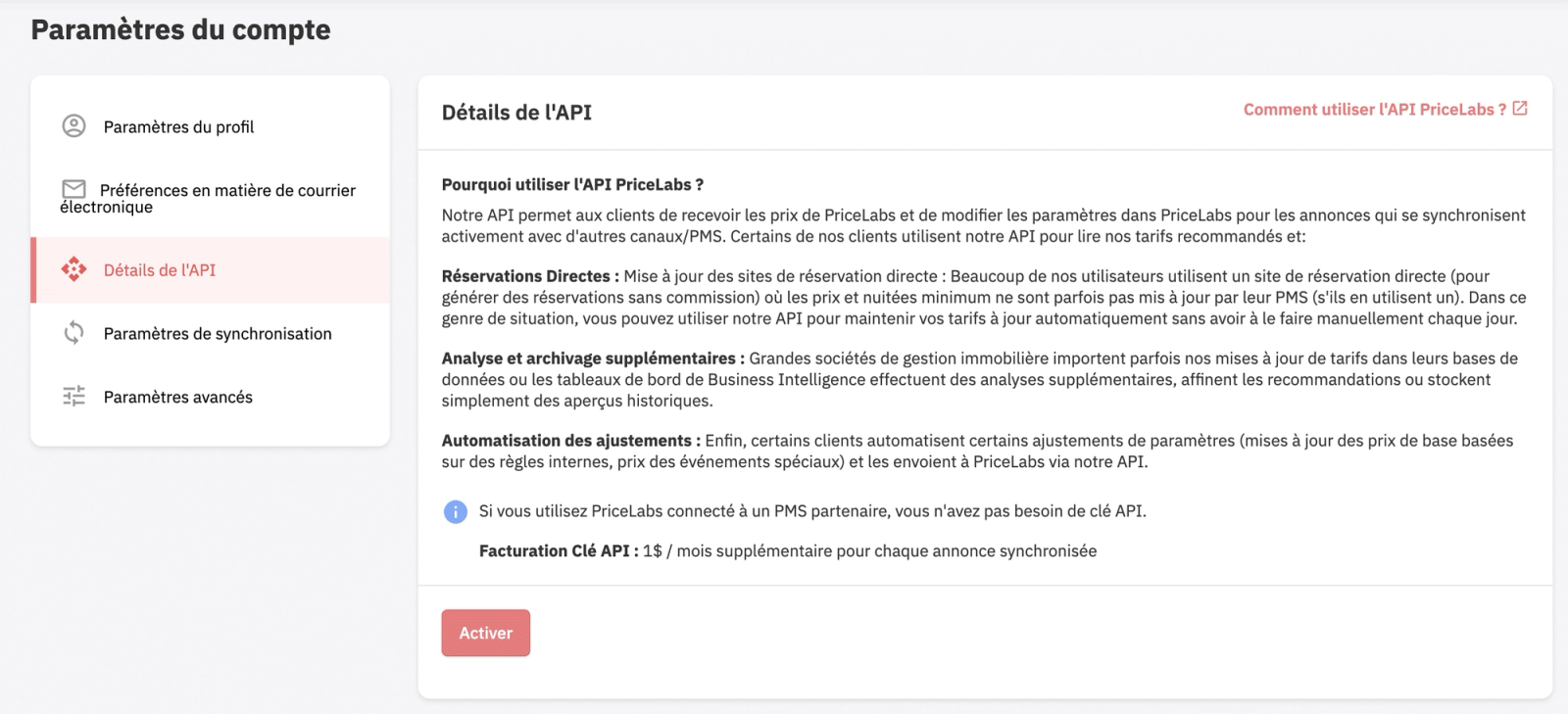 acces api pricelabs