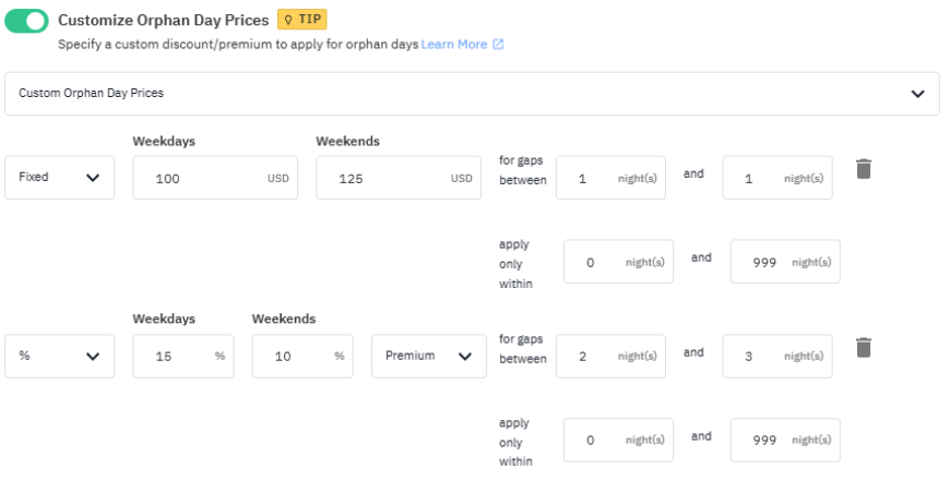 Set Orphan gap discounts or premiums in PriceLabs according to your pricing strategy