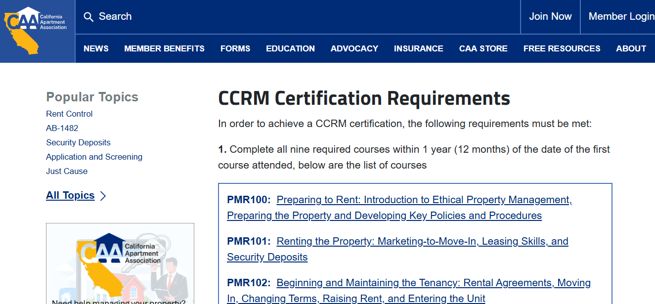 CCRM Course Short-term rental courses property managers