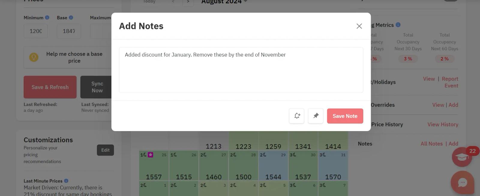 How to add notes in PriceLabs