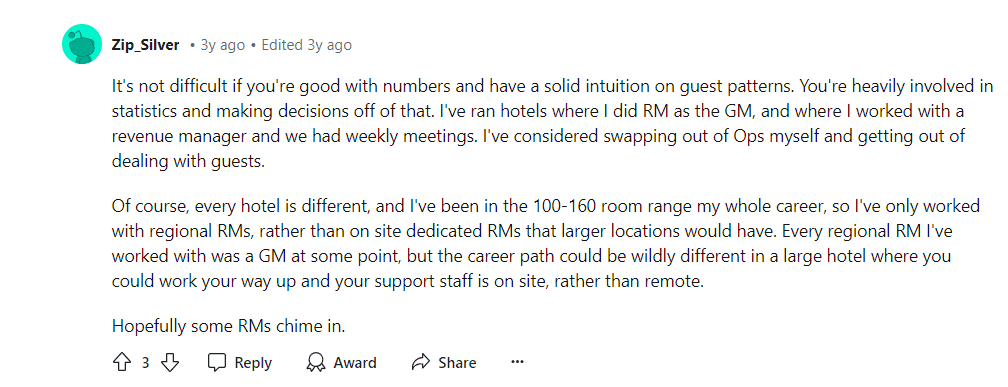reddit user describes who is revenue manager
