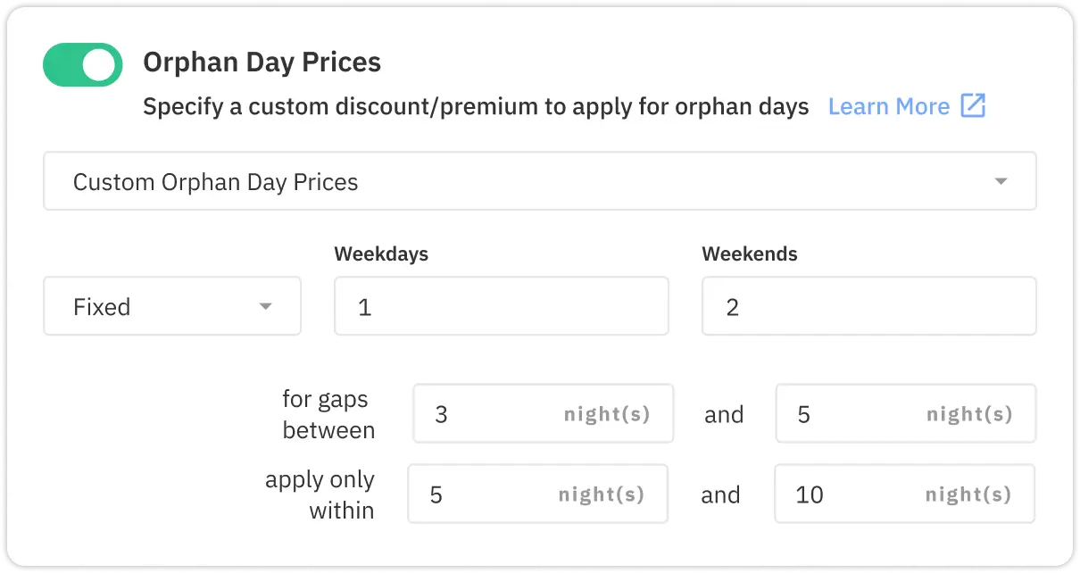 Set orphan day prices for your property using PriceLabs
